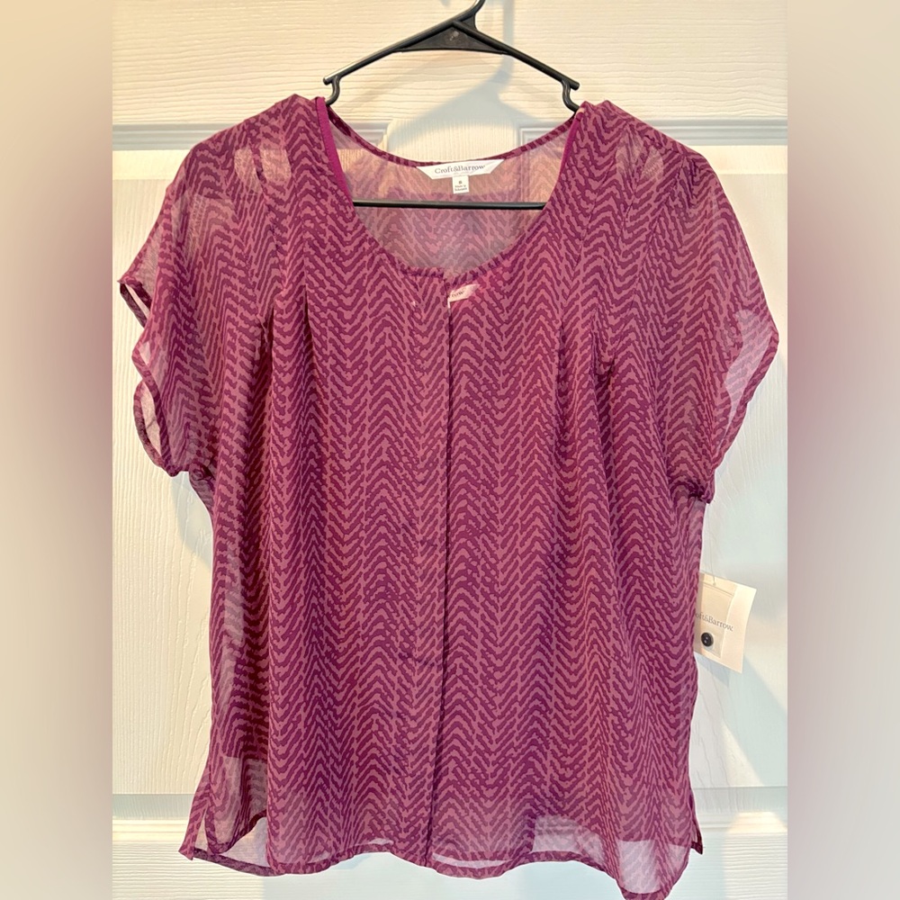 NWT Croft & Barrow Purple Patterned tank & sheer button up top set size S